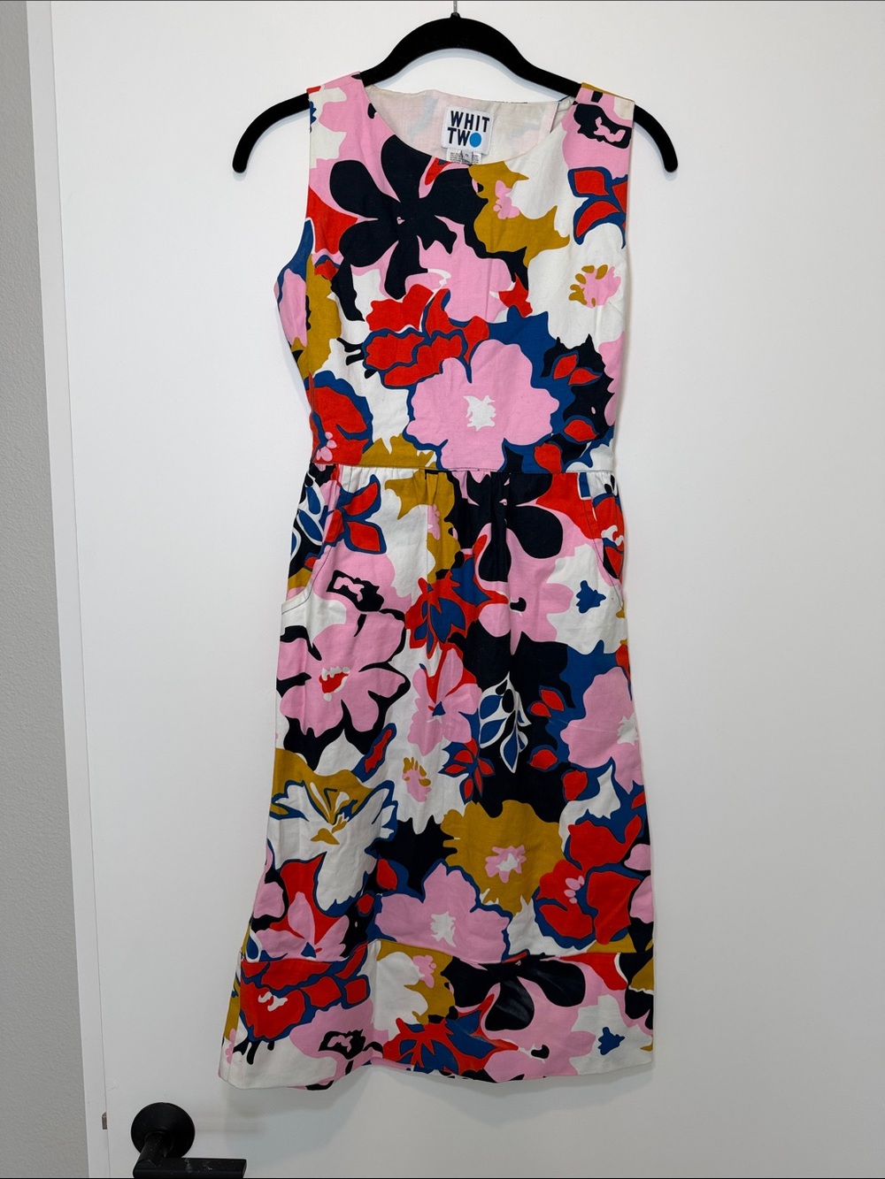 Anthropologie White Mini Dress with Pink, Navy & Olive Floral Print